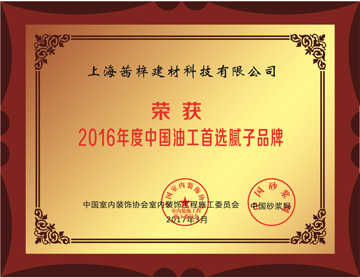 2016年度中國油工首選膩子品牌